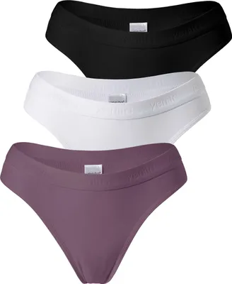Produktbild von Yenita® Strings 3er Set Damen Tanga mit elastischem Logobund XL schwarz-weiss-pflaume
