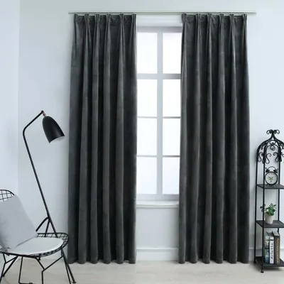 Imagen del producto de Cortinas opacas "The Living Store" con ganchos, 2 unidades, terciopelo, color antracita, 140x225 cm
