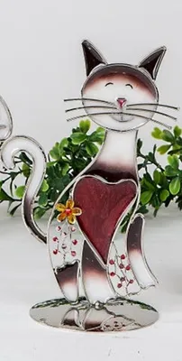 Produktbild von Wunderschöne Katze aus Tiffanyglas, stehend, 17 cm mit gelber Blume