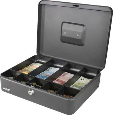 Produktbild von HMF 10019-02 Geldkassette Münzeinsatz Scheinfächer, 30 x 24 x 9 cm, schwarz
