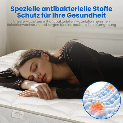 Produktbild von Hiazurm Matratze 100x200 cm, Höhe 22cm, 7-Zonen Federkernmatratze mit Spannbettlaken, H3, Taschenfederkernmatratze, Premium Taschenfederkern