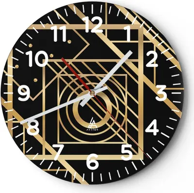 Produktbild von Wanduhr - Rund - Glasuhr - Abstraktion Quadrat Gold - 30x30cm - Schleichendes Uhrwerk - Lautlos - zum Aufhängen bereit - Dekoration Modern - Wanddekoration aus Glas - C4AR30x30-4375