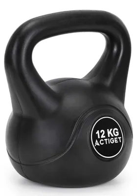Obrázok produktu pre ACTIGET Kettlebell na tréning, 12 kg činka, tréningová kettlebell z ABS, čierna guľa