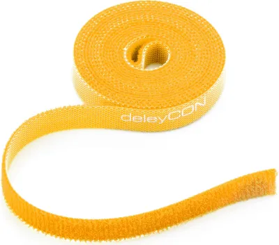 Produktbild von deleyCON 2m Klett Kabelbinder Klettband Klettbandrolle 10mm Breit Kabelmanagement Klettkabelbinder zuschneidbar Gelb