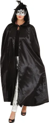 Produktbild von Umhang mit Kapuze Satin schwarz Damen Halloween Karneval Fasching Kostüm unisize
