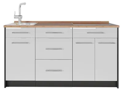 Produktbild von Küchenblock Vicco Fame-Line Weiß Hochglanz 150 cm, AP Eiche, Model 65396