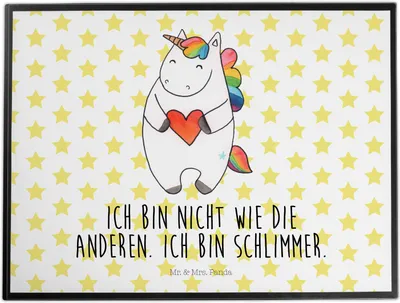 Produktbild von Mr. & Mrs. Panda Schreibunterlage Einhorn Herz - Weiß - Geschenk, Einhörner, Tischunterlage, schreibtischunterlage, Freundin, schreibauflage, schreibtischunterlagen, Deko