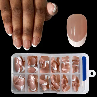 Produktbild von French Press On Nails Kurz Round Full Cover Nageltips 120 Stück Dark Nude