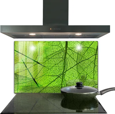 Produktbild von Spritzschutz aus Glas Küchenrückwand - Wandschutz für Herd und Spüle - 100x70 cm - Grüne Blatttextur