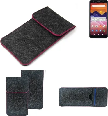 Produktbild von K-S-Trade Handy Schutz Hülle kompatibel mit ZTE Avid 579 Schutzhülle Handyhülle Filztasche Pouch Tasche Case Sleeve Filzhülle dunkelgrau rosa Rand