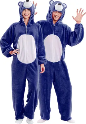 Produktbild von Bären-Overall-Kostüm, Farbe Blau, Größe M/L, mit Reißverschluss, sehr warm