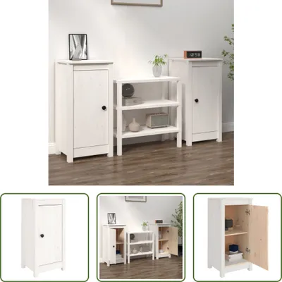 Produktbild von The Living Store Sideboards 2 Stk. Weiß 40x35x80 cm Massivholz Kiefer