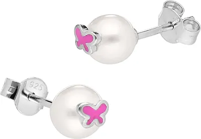 trendor 41599 Kinder Perlen-Ohrringe 925 Silber Ohrstecker Schmetterling 1