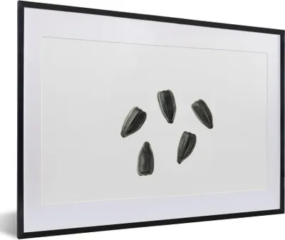 Produktbild von MuchoWow® MuchoWow® Gerahmtes Poster Schwarze Sonnenblumenkerne auf weißem Hintergrund 60x40 cm - Poster mit zchwarzem Bilderrahmen - Schlafzimmer - Plakat in Rahmen - Drucken