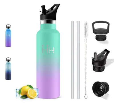 Produktbild von Trinkflasche Edelstahl, Trinkflasche 0 5 liter, Wasserflasche mit Strohhalm