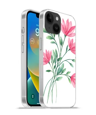 Produktbild von MuchoWow® Handyhülle Schutzhülle Hülle für Apple iPhone 14 - Softcase Blumen - Aquarell - Rosa Silikon Softcase Handy Hülle - Mobiltelefonhülle