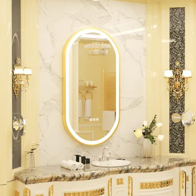 Image de Miroir ovale Vrygle avec éclairage : miroir mural LED 50 x 100 cm, anti-buée, miroir lumineux à intensité variable 3000 K/4500 K/15000 K, fonction mémoire