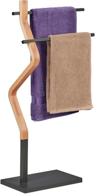 Immagine prodotto di Portasciugamani a colonna - 2 barre - 85 x 43,5 x 20 cm - Porta asciugamani per bagno - Materiale: MDF e acciaio - Colore: Grigio - Stile: Naturale