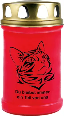 Produktbild von Grabkerze Rot, Brenndauer: 48 Stunden, Motiv: Katze 1