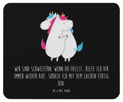 Produktbild von Mr. & Mrs. Panda Mauspad Einhörner Umarmen - Schwarz - Geschenk, Liebe, Unicorn, Einhorn, Mouse Pad, Schwestern, pc mousepad, Familie, computermatte, mousematte, BFF