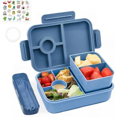 Produktbild von Brotdose Kinder mit Fächern 1300ML Dunkelblau Auslaufsicher Bento Box