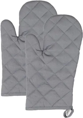 Productafbeelding van Unyqoos® 2-delige set hittebestendige ovenwanten, 100% katoen, grijs, ongeveer 18 x 30 cm, antislip, wasbaar tot 60 °C