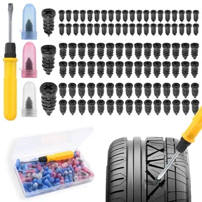 Obrázek produktu pro Sada pro opravu pneumatik (100 kusů) - Sada na opravu pneumatik - Šroubovák - Vhodné pro automobily/motocykly - Vysoce kvalitní uhlíková ocel - Přenosné v krabičce - Sada na opravu pneumatik