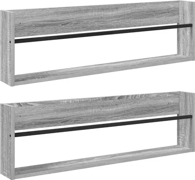 Image de vidaXL Étagère de rangement avec 2 étagères, gris Sonoma, 100 x 12 x 30 cm