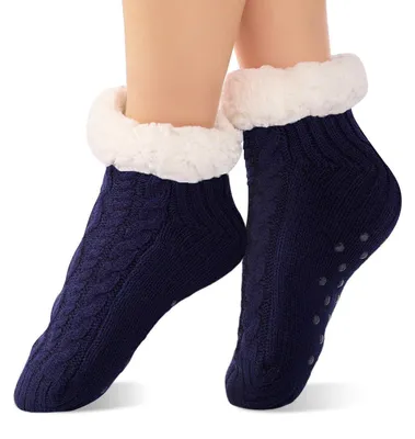 Immagine prodotto di Calzini caldi da donna, color blu scuro, taglia 36-44, con gommini antiscivolo