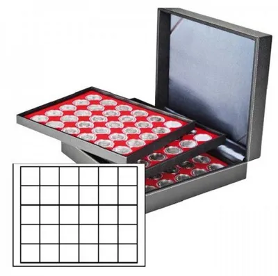 Produktbild von Lindner 2365-2115E Münzkassette NERA XL mit 3 Tableaus und hellroten Münzeinlagen mit 90 quadratischen Fächern für Münzen/Münzkapseln bis Ø 38 mm