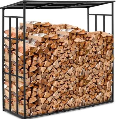 Produktbild von Expondo hillvert Kaminholzregal - mit Dach - 400 kg - 190 x 76 x 186 cm - Stahl - schwarz