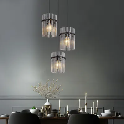Produktbild von LED Hängeleuchte, Glasstäbe, 3 Flammig, rauchfarben, H 140 cm