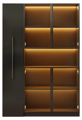 Produktbild von Merax 2-in-1 LED-Glastürvitrine mit Ausziehbaren Regalen, Vitrinen, Multifunktionaler Vitrinenschrank für Wohnzimmer, Küche und Arbeitszimmer, Schwarz