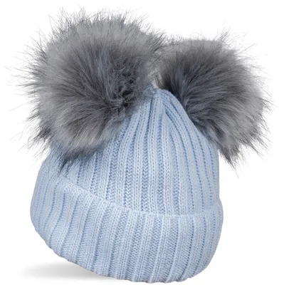 Produktbild von styleBREAKER Kinder Strick Bommelmütze mit 2 Kunstfellbommel und Fleece Futter, Winter Mütze, Strickmütze, 2-5 Jahre 04024203