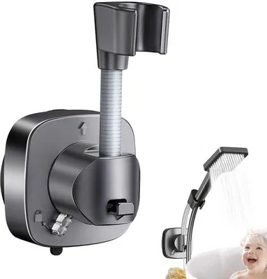 Image de Support de pommeau de douche réglable Unyqoos® – installation facile sans perçage, résistant à l'eau, réglable en angle, compatible avec les pommeaux de douche standard