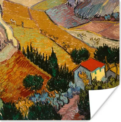 Produktbild von MuchoWow® Poster Landschaft mit einem Haus und einem Ackerbauern - Vincent van Gogh 75x75 cm - Wand Dekoration