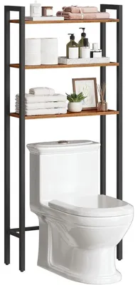 Productafbeelding van Toiletkastje, 3-laags, vintagebruin-zwart, metaal en spaanplaat