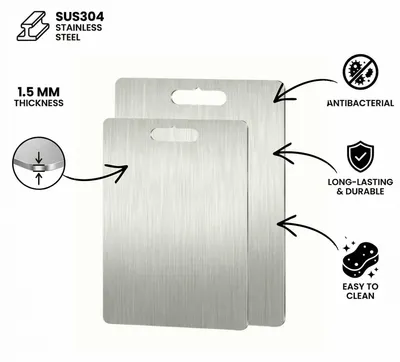 Produktbild von Hermia Concept, Hochwertiges Schneidebrett-Set (2 Teile), Edelstahl SUS304, 15 x 25 cm & 24 x 34 cm | 100% rostfrei, antibakteriell, spülmaschinenfest | Ideal für moderne Küchen.