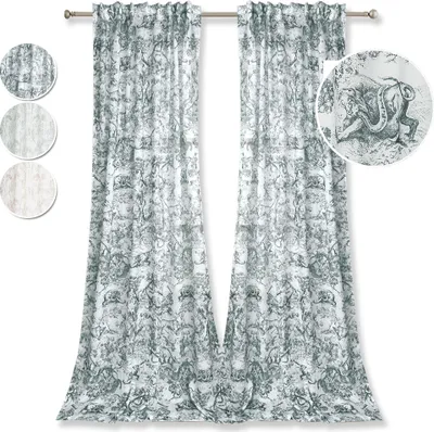 Image de lot de 2 rideaux blancs, opaques fronceurs Imprimé Rideau, Coton Rideau Pour Salon Chambre, 132x160cm
