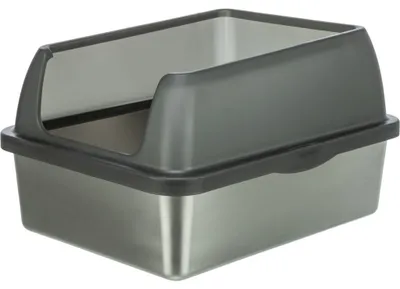 Produktbild von TRIXIE Katzentoilette Niro aus Edelstahl, offen mit hohem Rand - grau - 40 × 29 × 52 cm