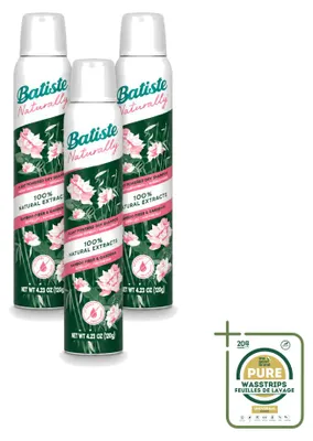 Immagine prodotto di 3 confezioni di shampoo secco Batiste Naturally, con fibre di bambù e gelsomino, da 200 ml ciascuna - confezione risparmio - 3 pezzi