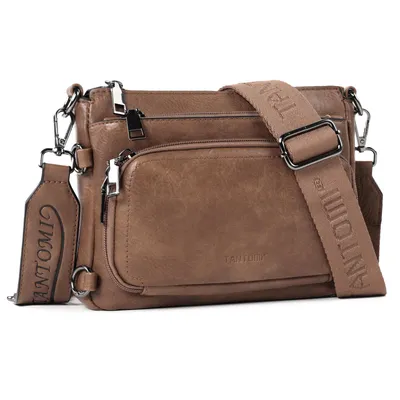 Produktbild von Damen Umhängetasche Klein, Vintage Schultertasche Crossbody Bag, mit Abnehmbarem Breitem Schultergurt, Handtasche Damen Klein