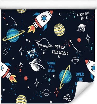 Obrázek produktu pro 10m VLIES TAPETE Roll Dětský pokoj Kosmos Rakety Planety Hvězdy XXL