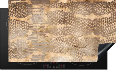 Produktbild von KitchenYeah© Herdabdeckplatte Tiermuster - Schlange - Gold - Luxus , 91x52cm, Küche Deko, Glaskeramikkochfeld Herdabdeckung, Abdeckplatte fùr Kochfeld