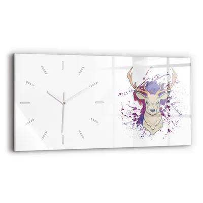 Produktbild von Wallfluent Wanduhr – Stilles Quarzuhrwerk - Uhr Dekoration Wohnzimmer Schlafzimmer Küche - Zifferblatt mit Strichen - weiße Zeiger - 60x30 cm - Hirschvektorillustration
