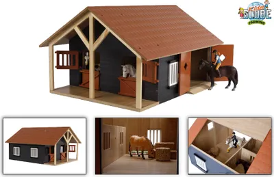 Immagine prodotto di KidsGlobe Farming Pferdestall Holz, Maö´stab 1:24 - mit 2 Boxen, Werkstatt