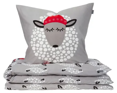 Produktbild von SCHIESSER Bettwäscheset Sippa | Feinbiber | 2-tlg | Winterprint | 100 % Baumwolle | Weich & angeraut für kuschelige Nächte | YKK-Reißverschluss | 135x200 cm + 80x80 cm | Grau