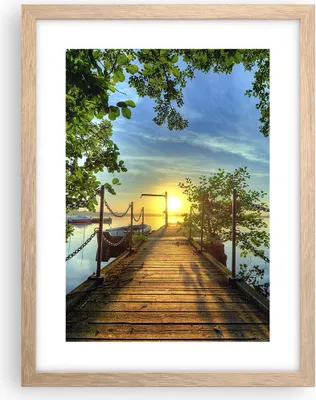 Produktbild von Gerahmtes Poster - Rahmen in heller Eiche - See Sonnenuntergang Boot Landschaft - 30x40 cm - Wand Bild - Wanddeko - Wandbilder - Wandposter - Bilderrahmen - Bilder - Kunstdruck - P2NPA30x40-2573