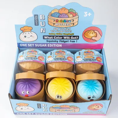 Produktbild von 12pc Weiche Spielzeug-Teigtaschen zum Drücken mit Dampfkorb bunte sensorische Fidget-Spielzeuge, 8,5 cm