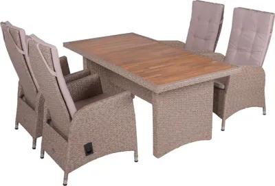 Produktbild von Garten-Sitzgruppe HAGEN 5-tlg. - Akazie, Weidenbraun | Gartenmöbel-Set Gartengarnitur Garten-Essgruppe mit Stühlen/Sesseln und Esstisch
